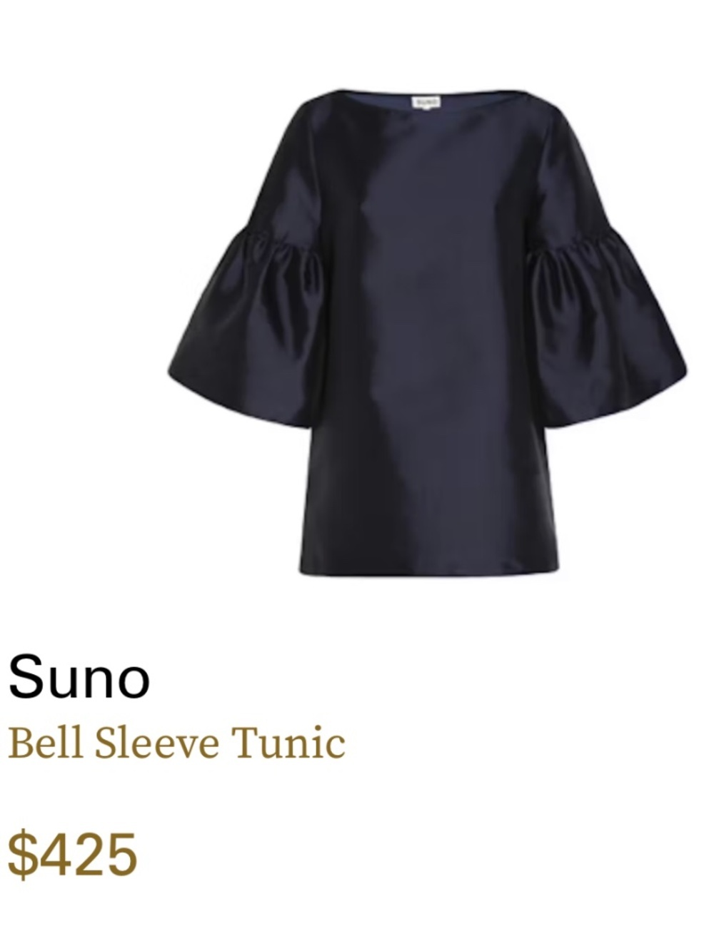 SUNO Bell Sleeved Midnight Silk/Cotton Tunic Size 2